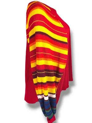 Free People We The Free Rainbow Dreams Pullover XS Red Combo Balloon Sleeve thumbnail 11