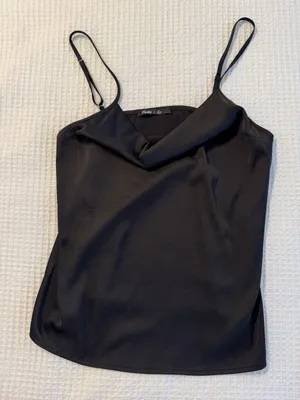 Famulily Black Cowl Neck Tank Top Women's Medium Old Money Aesthetic Clean Girl thumbnail 1