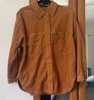 Corduroy Snap Button Shirt S • Duck Brown Western Ranch Shacket curved hemline thumbnail 1