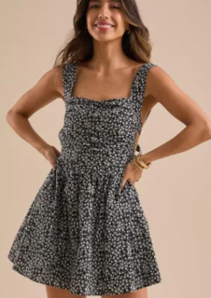 Altar’d State Black And White Floral Pleated Mini Dress Size XS thumbnail 4