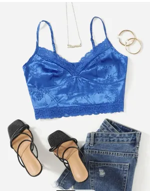SheIn Lace Trim Bustier Cami Crop Top thumbnail 1