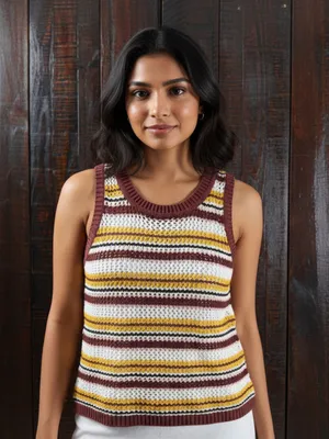 Sanctuary striped crochet knit sweater vest NWT Large thumbnail 3