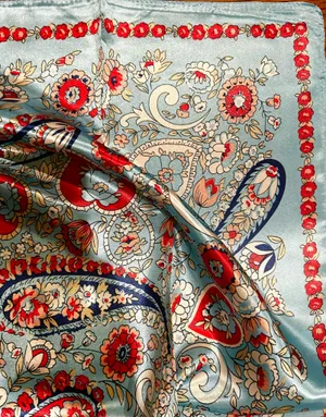 VINTAGE aqua blue paisley super boho print oversized silky scarf 35/35 thumbnail 8