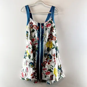 Anthropologie Sleeveless Cross-Back Cotton A-Line Mini Dress White Blue XL thumbnail 4