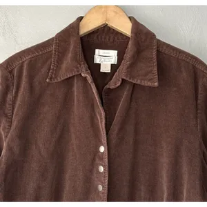 Dark Brown Corduroy Shirt Size Large Country Western Cowgirl Snap Front Casual thumbnail 3