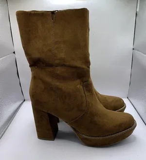 Tamaris mid ankle heel boots suede platform chunky 80’s Almond toe size 40 US 9 thumbnail 2