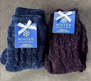Women’s Winter Essentials Chenille Lounge Socks 1x Navy 1x Purple Size 4-10 NEW thumbnail 1