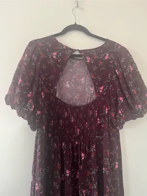 Old Navy Purple Puff Sleeve Floral Maxi Dress XL Cottagecore Romantic Feminine thumbnail 7