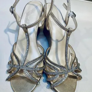David's Bridal Metallic Strappy Heels thumbnail 4