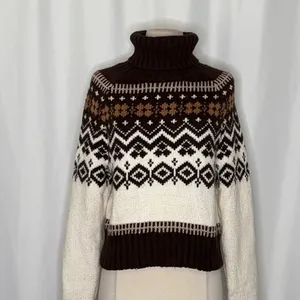 AMERICAN EAGLE‎ Fairisle Snowdrift Turtleneck Sweater Cropped Fair Isle Small thumbnail 3