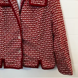 Women’s Red Patterned Women's Blazer Vintage Retro M-L Button Accents Handmade thumbnail 3