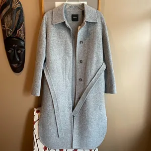 NWT Theory Womens Long Grey Wool and Cashmere Shirttail Belted Coat, size XS thumbnail 2