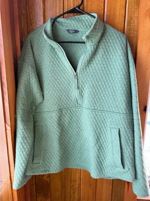 Eddie Bauer‎ Cozy Quilted Quarter Zip Pullover Sweatshirt Women's XL Green thumbnail 1