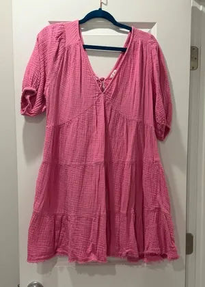 Pink Textured Babydoll Mini Dress thumbnail 1