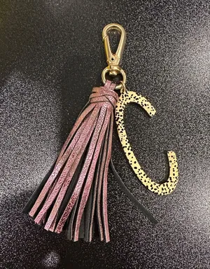 Anthropologie Gold 'C' Initial Keychain with Pink Metallic Tassel thumbnail 1