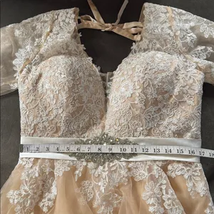 Women’s Long Sleeve Lace Appliqué Formal Gown Ruffles Corset Back Size 14 thumbnail 9