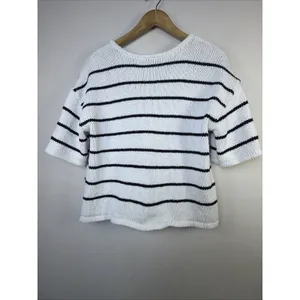 Talbots Womens black Striped Knit sweater Cardigan Preppy coastal nautical large thumbnail 7