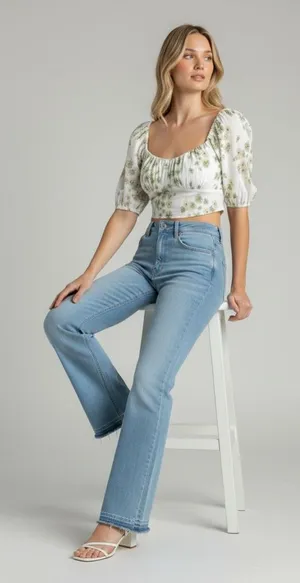 Abercrombie & Fitch floral puff sleeve crop top thumbnail 1