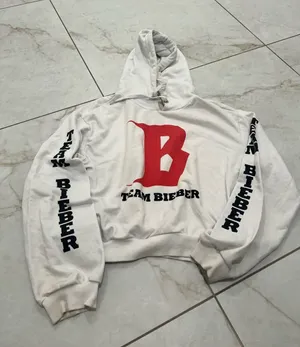 Justin Bieber White Team Bieber Hoodie Size Medium thumbnail 1