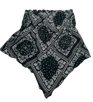 Women's Paisley Print Tube Top Handkerchief Dark Green White Stretch Elastic thumbnail 1