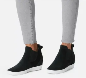 Sorel Out N About Pull-On Wedge‎ Sneaker Women 7 Black Waterproof Suede Bootie thumbnail 1