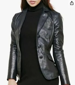 SKADO Women's Leather Blazer Black Size L thumbnail 1
