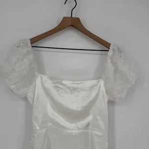 Lulus Precious Enchantment White Satin Floral Puff Sleeve Mini Dress‎ Size S thumbnail 5