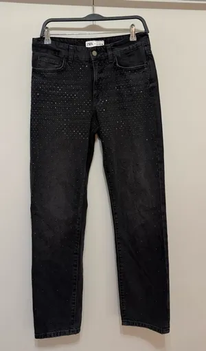 ZARA Rhinestone Jeans Black thumbnail 1