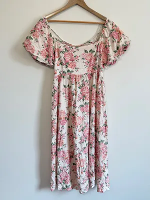 Altar'd State Floral Midi Dress Size Large Pink Wedding Cameron Linen thumbnail 2