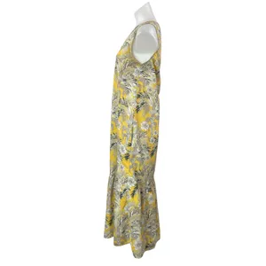 MNG Mango Yellow Floral Sleeveless V Neck Drop Waist Ruffle Midi Skirt Size 4 thumbnail 2