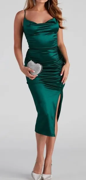 Windsor Satin Green Midi Dress Slip thumbnail 1