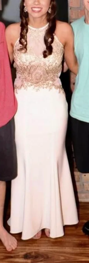 Prom dress white with gold beading. so beautiful! worn once thumbnail 6
