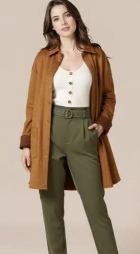 Well Worn Shacket Womens S Brown Faux Suede Snap‎ Buttons Chic Casual Minimalist thumbnail 1