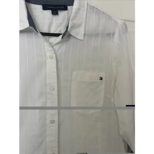 Tommy Hilfiger Women Shirt M White 100% Cotton Roll Tab Long Sleeves thumbnail 3