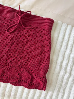 Universal Thread Crochet Mini Skirt in Deep Red with Ruffle Hem thumbnail 2