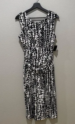 Nine West Black & White Abstract Print Sleeveless Dress Size 10 thumbnail 2