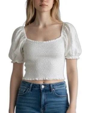 Abercrombie & Fitch Smocked Puff Sleeve Crop Top Size S White Sweetheart thumbnail 1