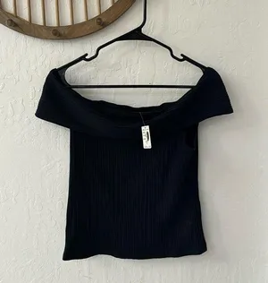 Madewell Black Ribbed Off Shoulder Top Medium thumbnail 5