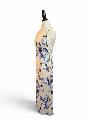 LUSH Long Ivory & Blue Floral Maxi Dress Sz S thumbnail 10