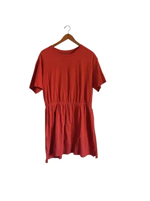 Old Navy Waist Defined Short Sleeve Fox Orange Slub Knit Mini Dress thumbnail 4