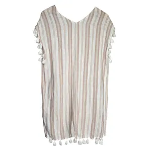 C&C California Womens Linen Blend Striped Tassel V-Neck Swim Cover Up Dress M‎ thumbnail 2