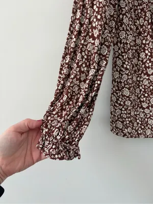 Reformation Amira Long Sleeve Floral Boho Blouse Chocolatier Brown White XS thumbnail 6