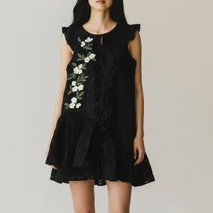 Zara Delicate Eyelet Floral Daisy Embroidered Sleeveless Mini Dress Large Black thumbnail 11