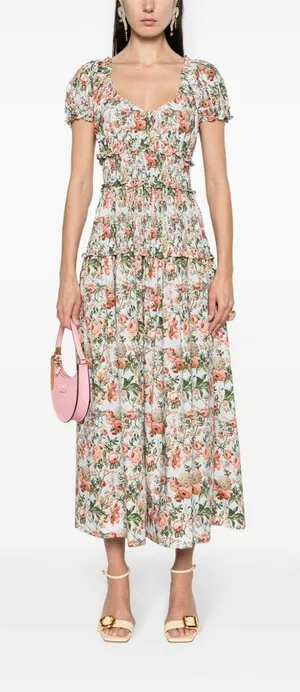 Doen Blue Leanne Floral-Print Cotton Midi Dress, S thumbnail 1