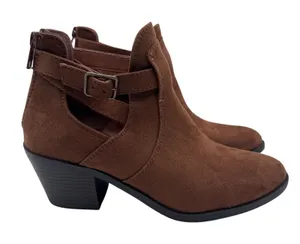 Soda 7 Brown Ankle‎ Boots Women's Faux Suede Cutout Buckle Western thumbnail 1