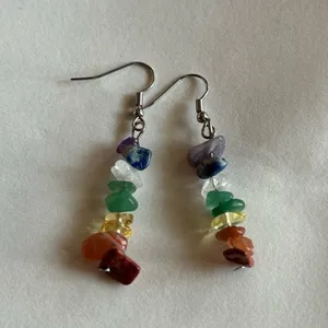 3/$20 Rainbow Multicolor Crystal Rock Ornate Silver Tone Long Dangling Earrings thumbnail 2