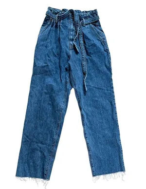 Abercrombie & Fitch Paper Bag Jeans High Waist Cropped Frayed Hem Denim Blue 4S thumbnail 2