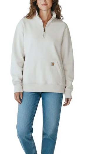 CARHARTT Relaxed-Fit Quarter-Zip Sweatshirt W's Sz M Cream Fleece Inside Cozy thumbnail 1