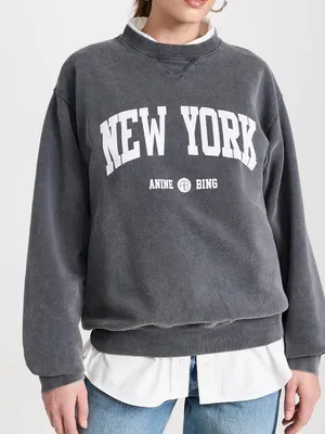 Anine Bing Ramona New York University Sweatshirt Crewneck Washed Black Gray XXS thumbnail 3