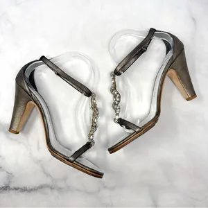 Giuseppe Zanotti Vicini Vintage Y2K Metallic Leather Block Heel Sandals 2000s 39 thumbnail 6